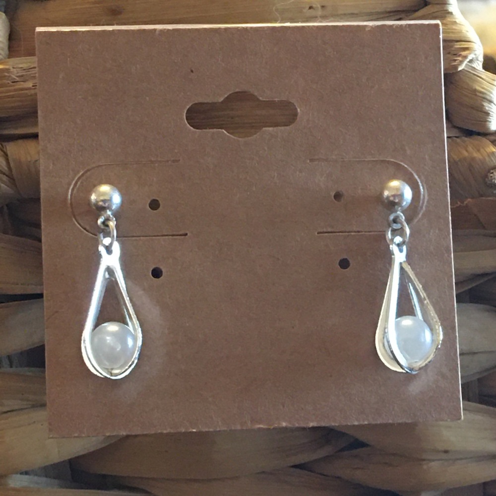 Vintage silver tone caged faux pearl earrings